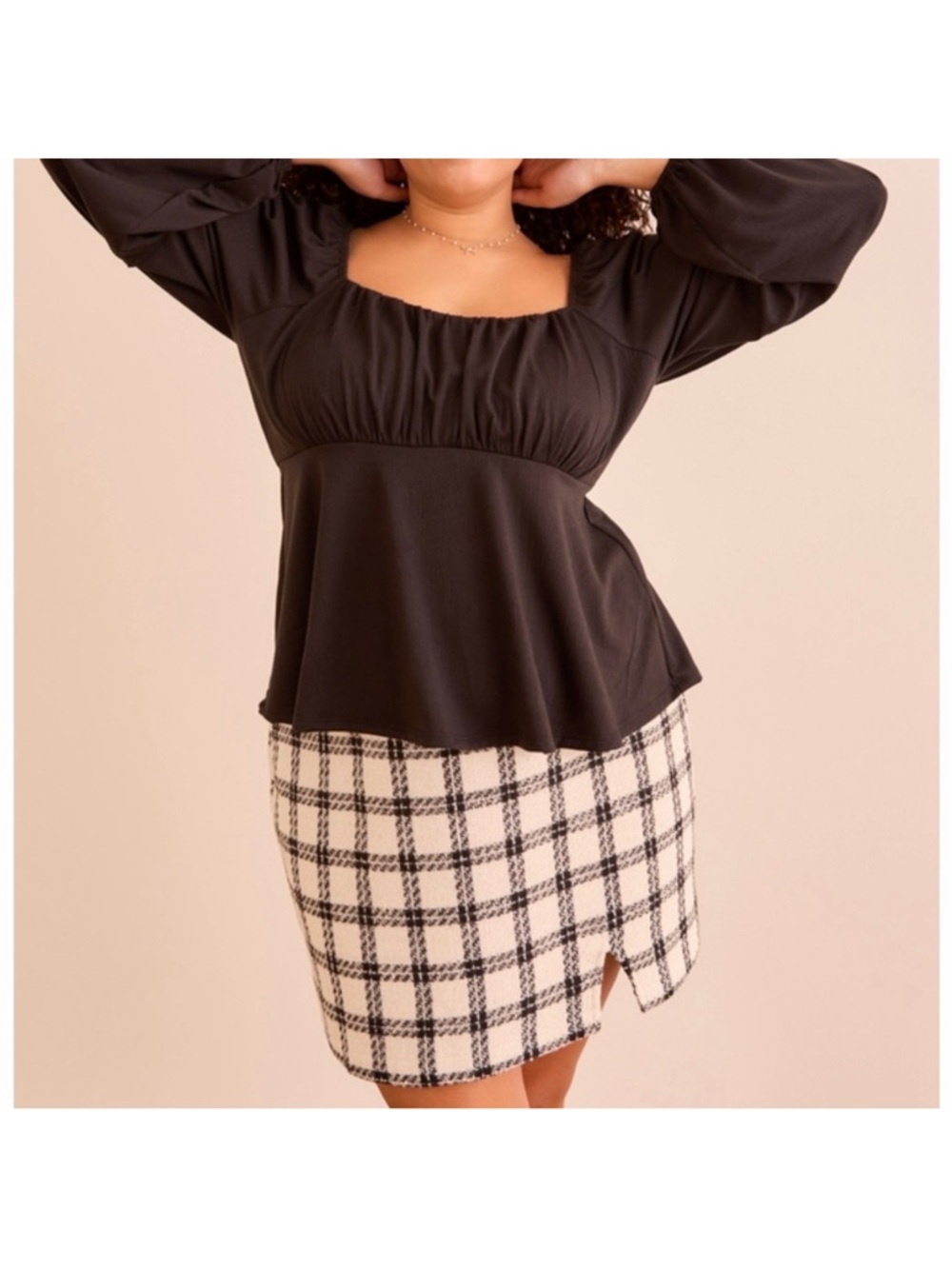 ARULA Aula Plaid Knit Ivory Black Tweed  Mini Skirt Size A 1X NWT